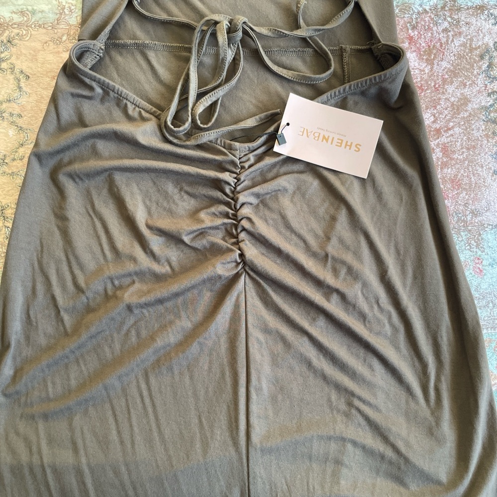 SOLD Shein Bae|Olive Brown Maxi Dress with thigh Slit Open Back|Large|NWT - Picture 5 of 6